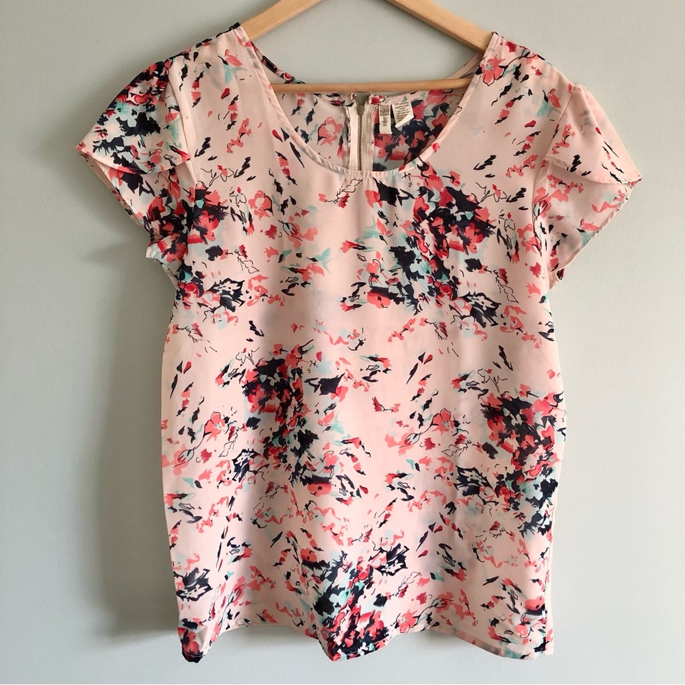 Japna Pink Floral Short Sleeve Blouse